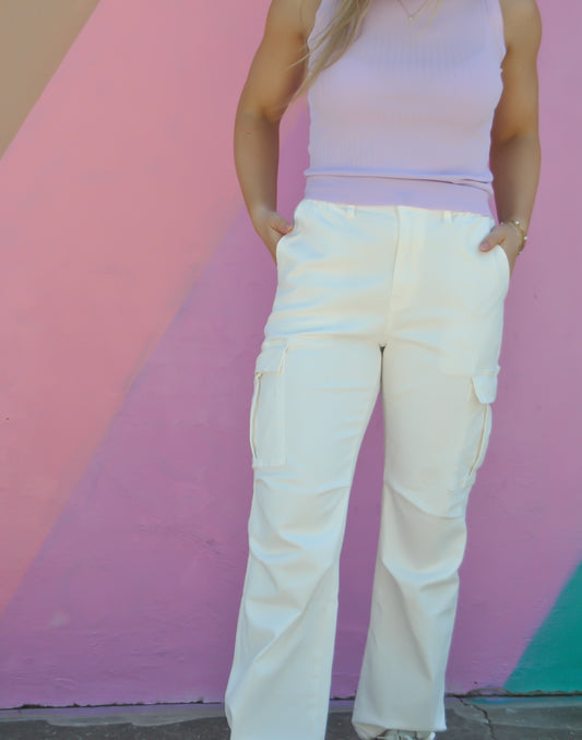 White Cargo Tie Jeans