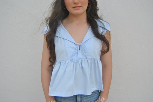 Sleeveless Collared Peplum Hem Top