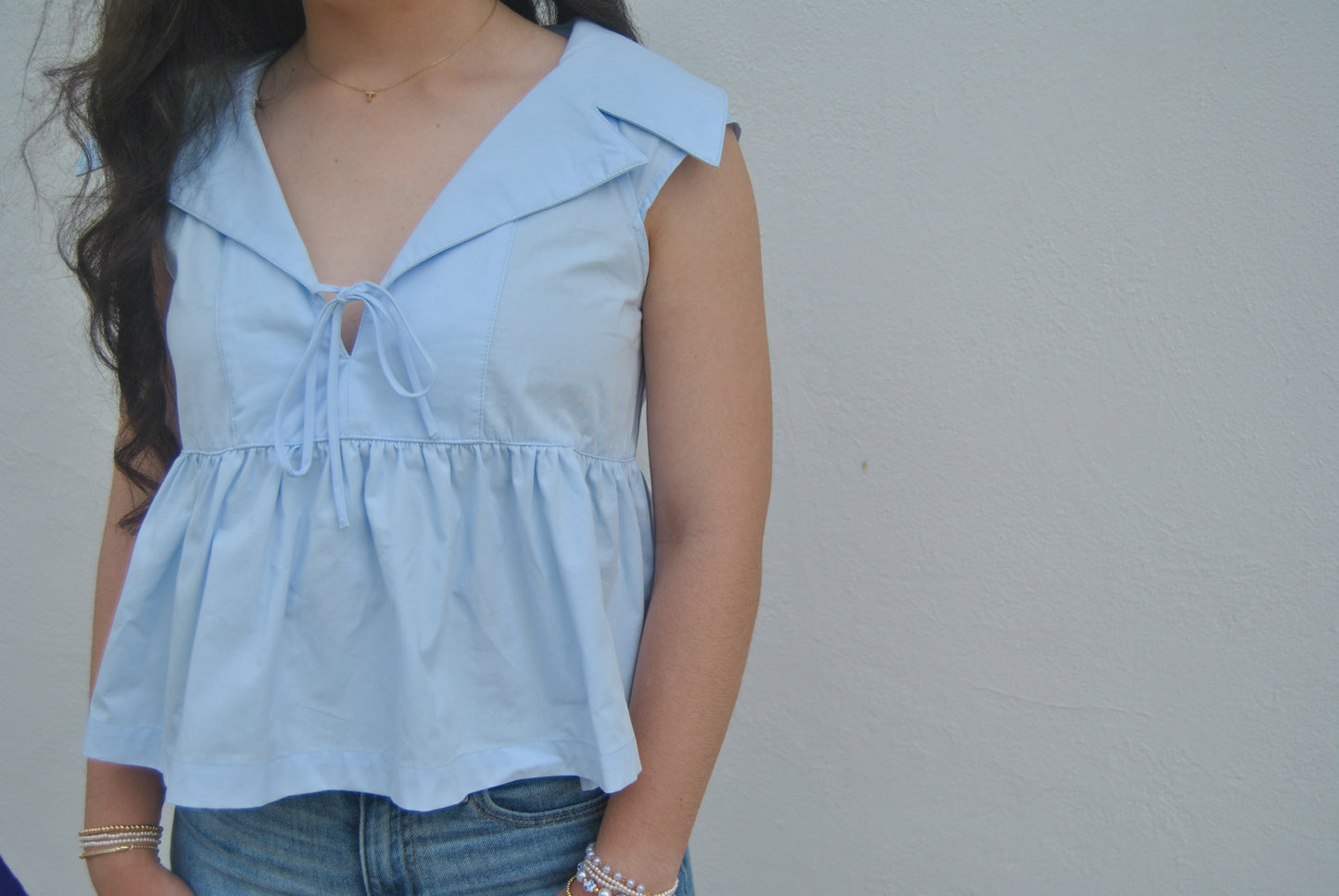 Sleeveless Collared Peplum Hem Top