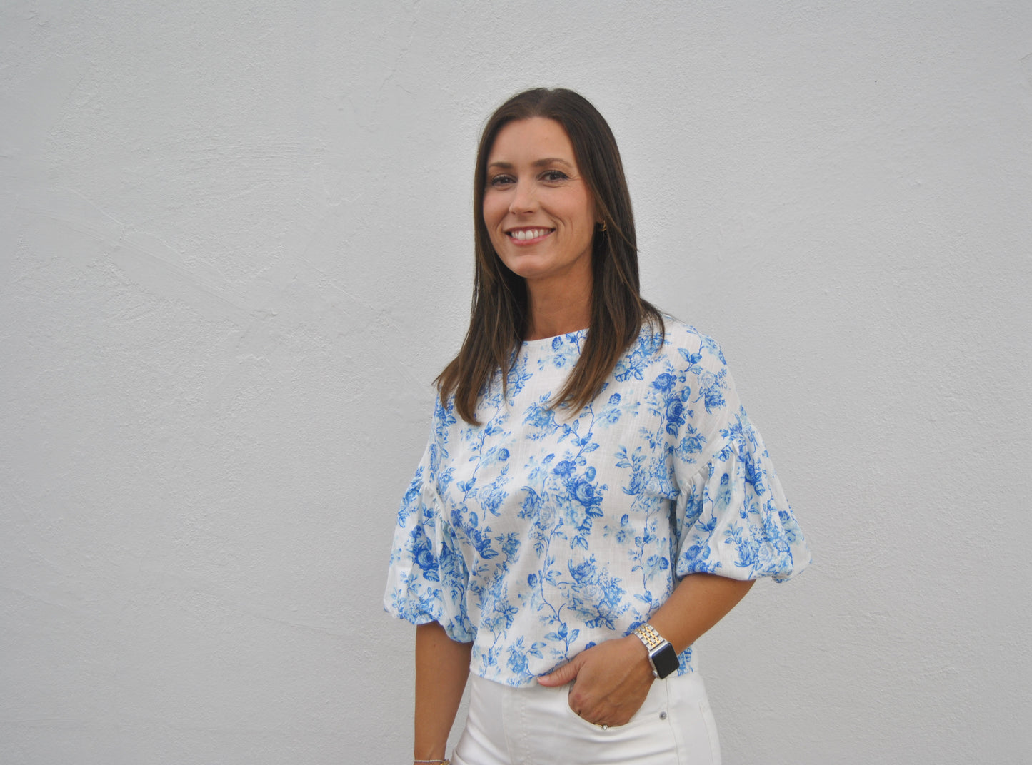 Blue Floral Puff Sleeve Top