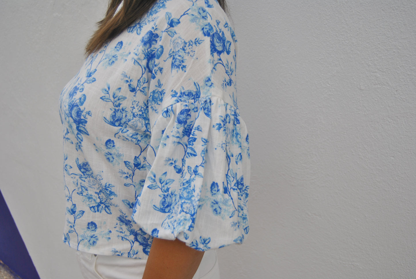 Blue Floral Puff Sleeve Top