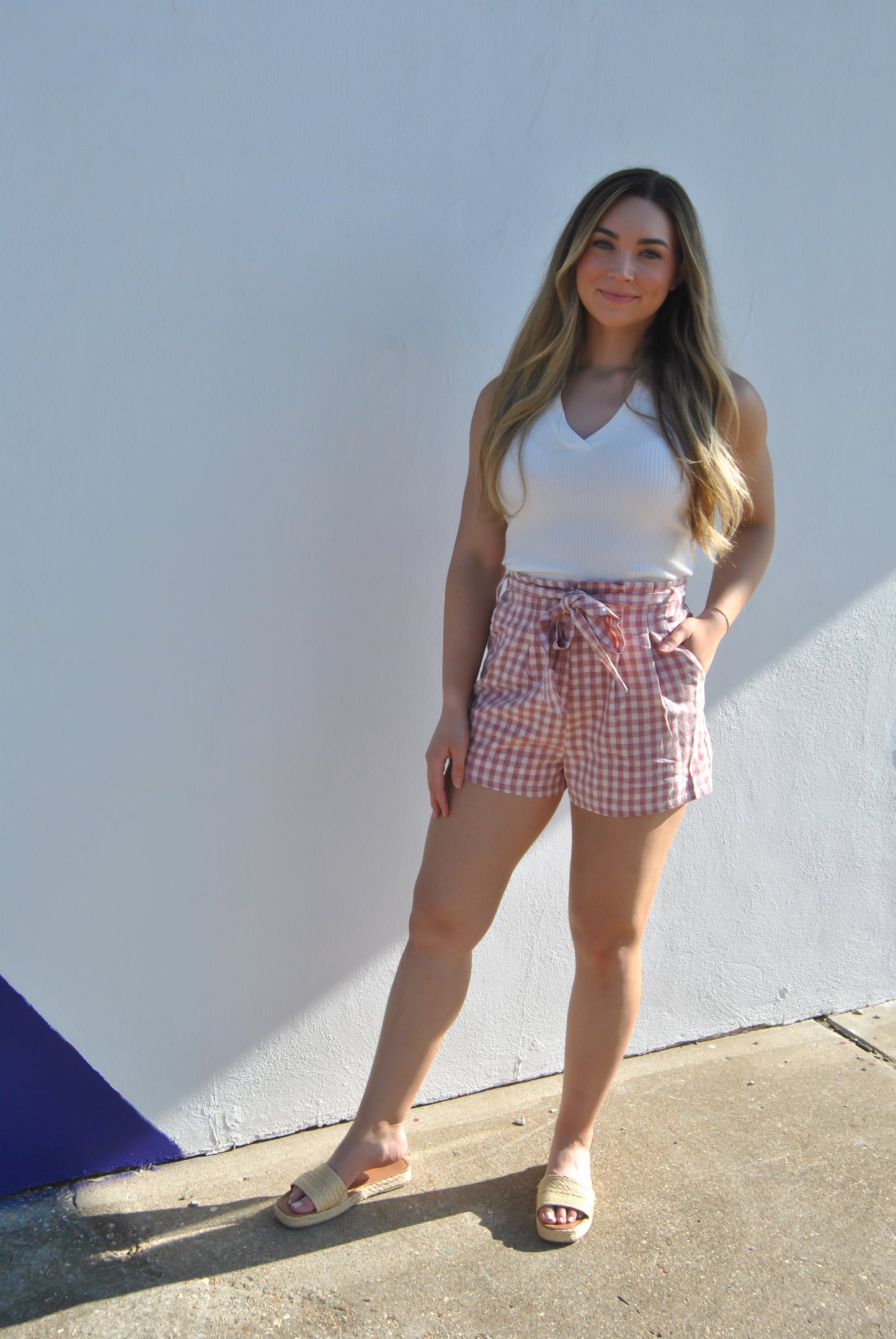 High Waist Checkered Paperbag Shorts