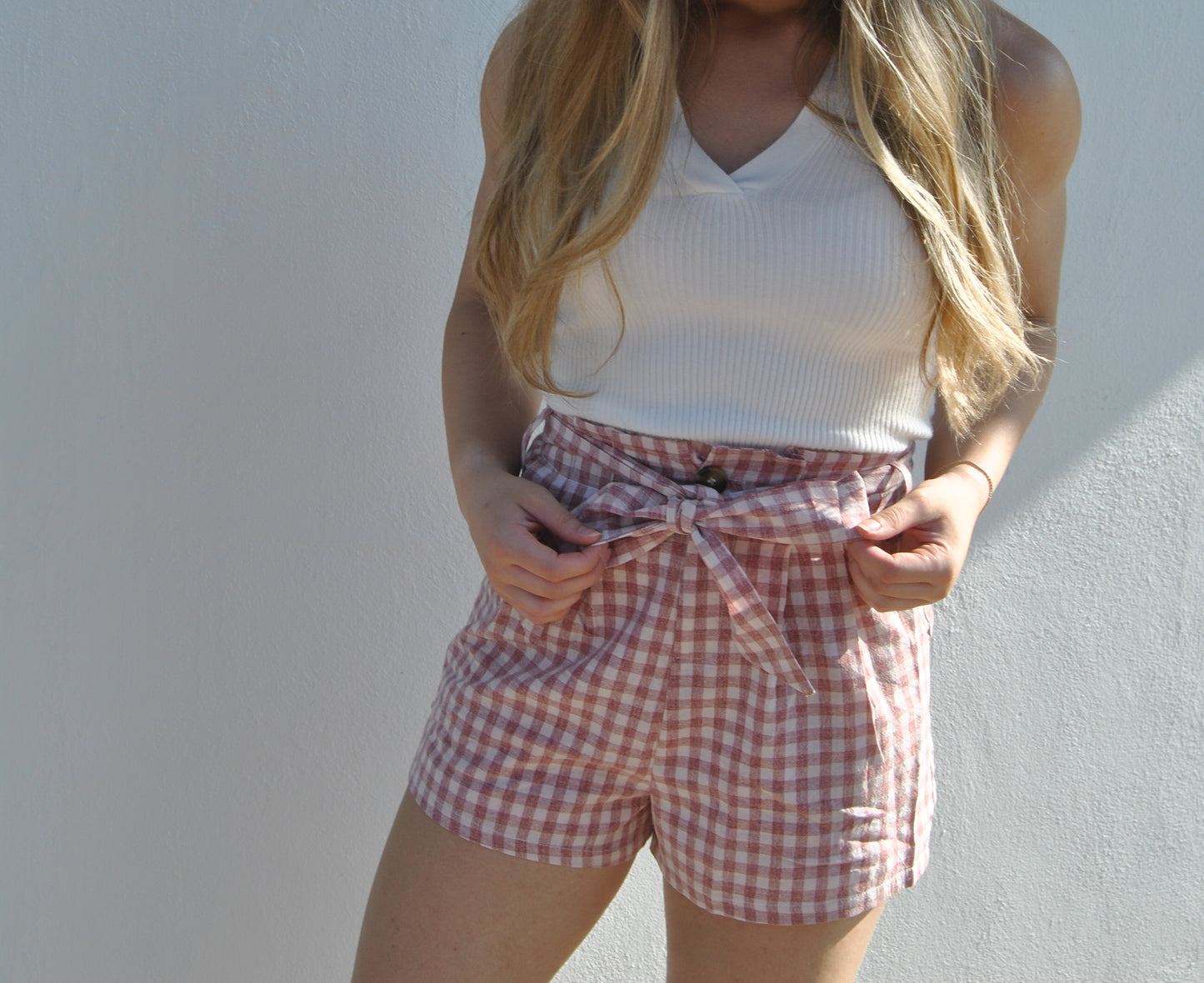 High Waist Checkered Paperbag Shorts