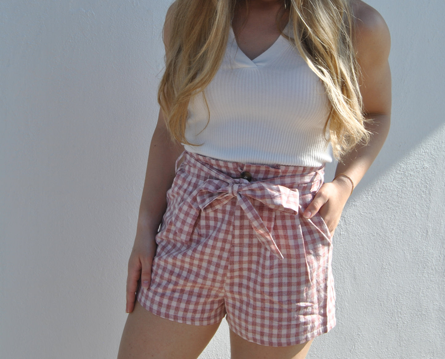 High Waist Checkered Paperbag Shorts