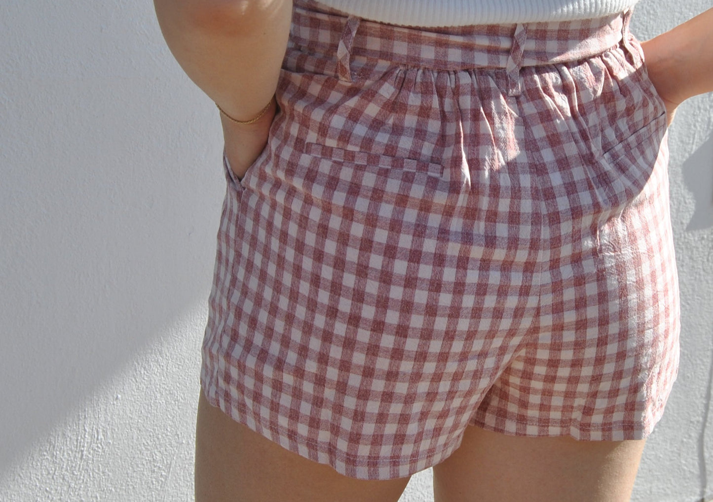 High Waist Checkered Paperbag Shorts