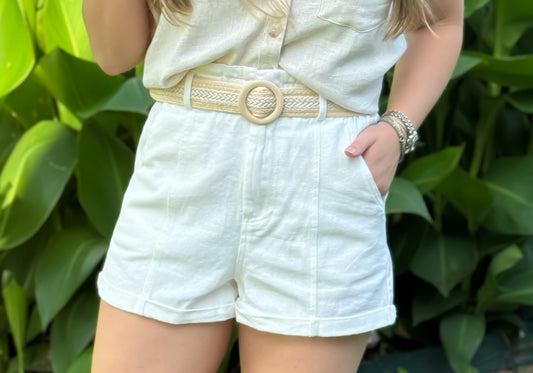 Twill Woven Paperbag Shorts with Belt