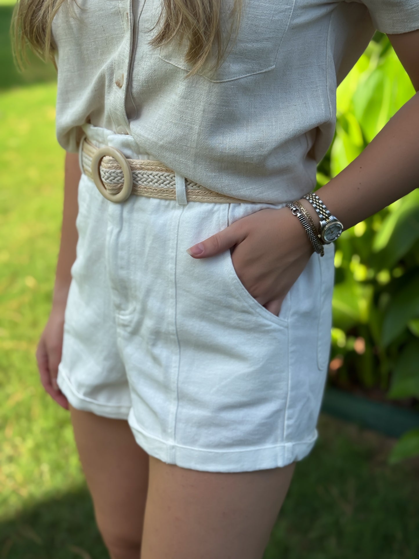 Twill Woven Paperbag Shorts with Belt