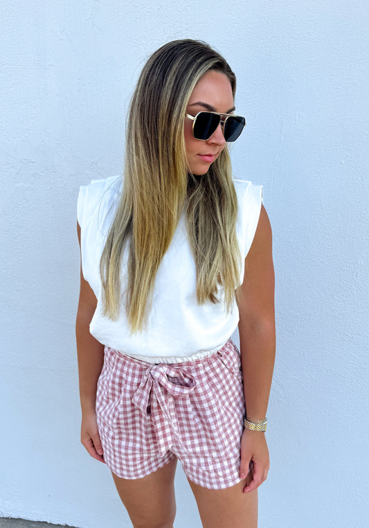 High Waist Checkered Paperbag Shorts