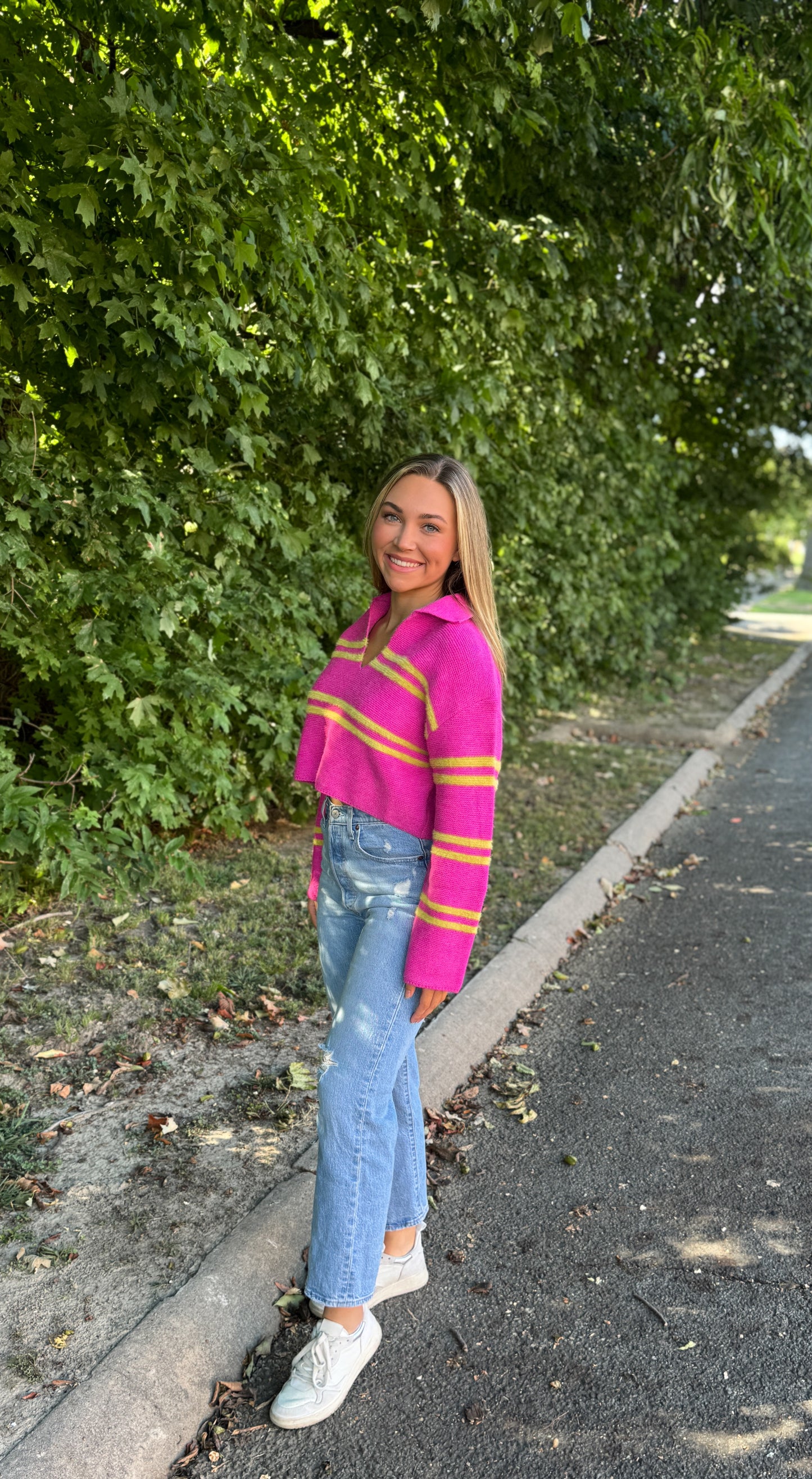Stripe Crop Collar Sweater