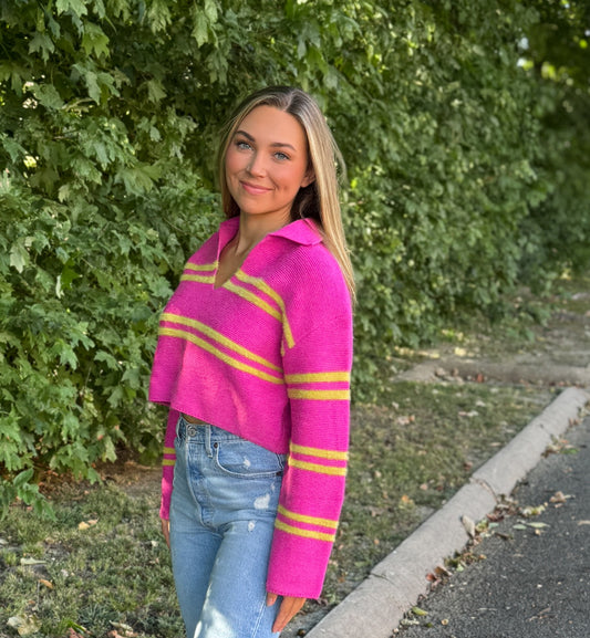 Stripe Crop Collar Sweater