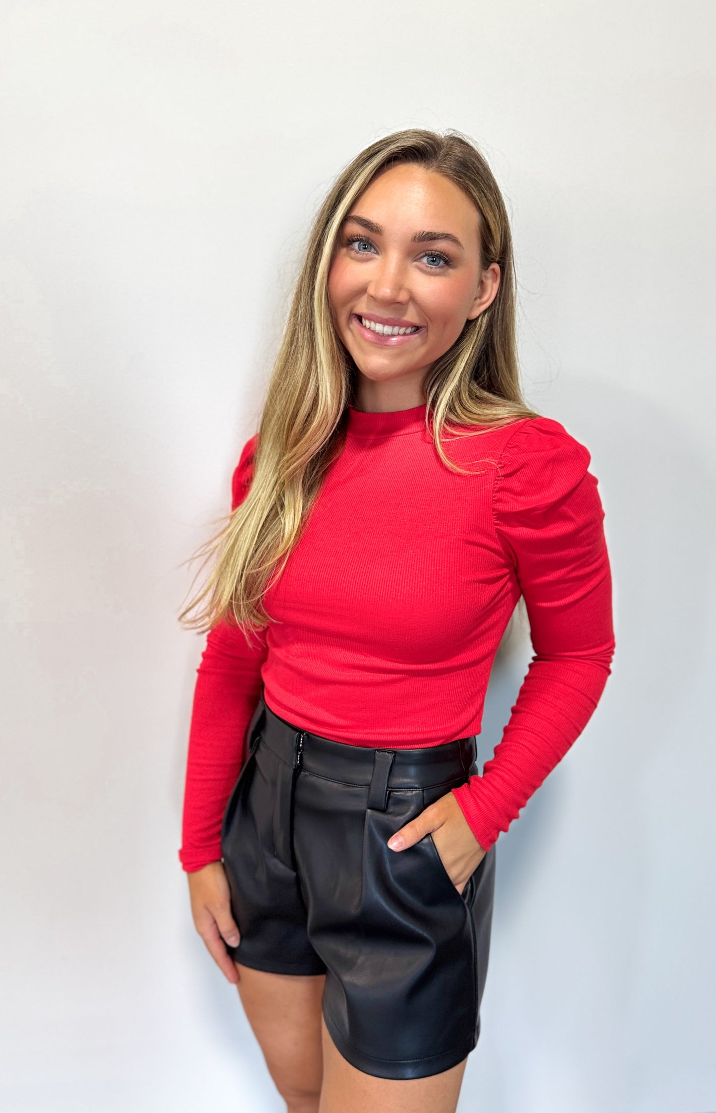 Puff-Sleeve Fitted Top
