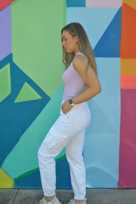 White Cargo Jogger Jeans