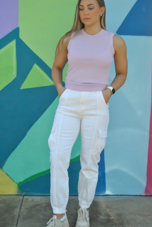 White Cargo Jogger Jeans