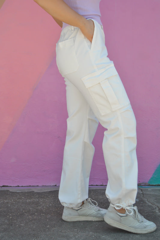 White Cargo Tie Jeans