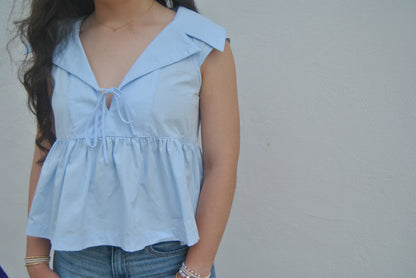Sleeveless Collared Peplum Hem Top