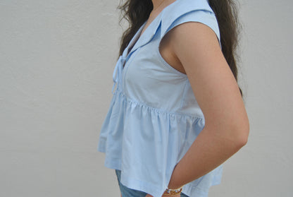 Sleeveless Collared Peplum Hem Top