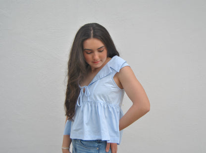 Sleeveless Collared Peplum Hem Top