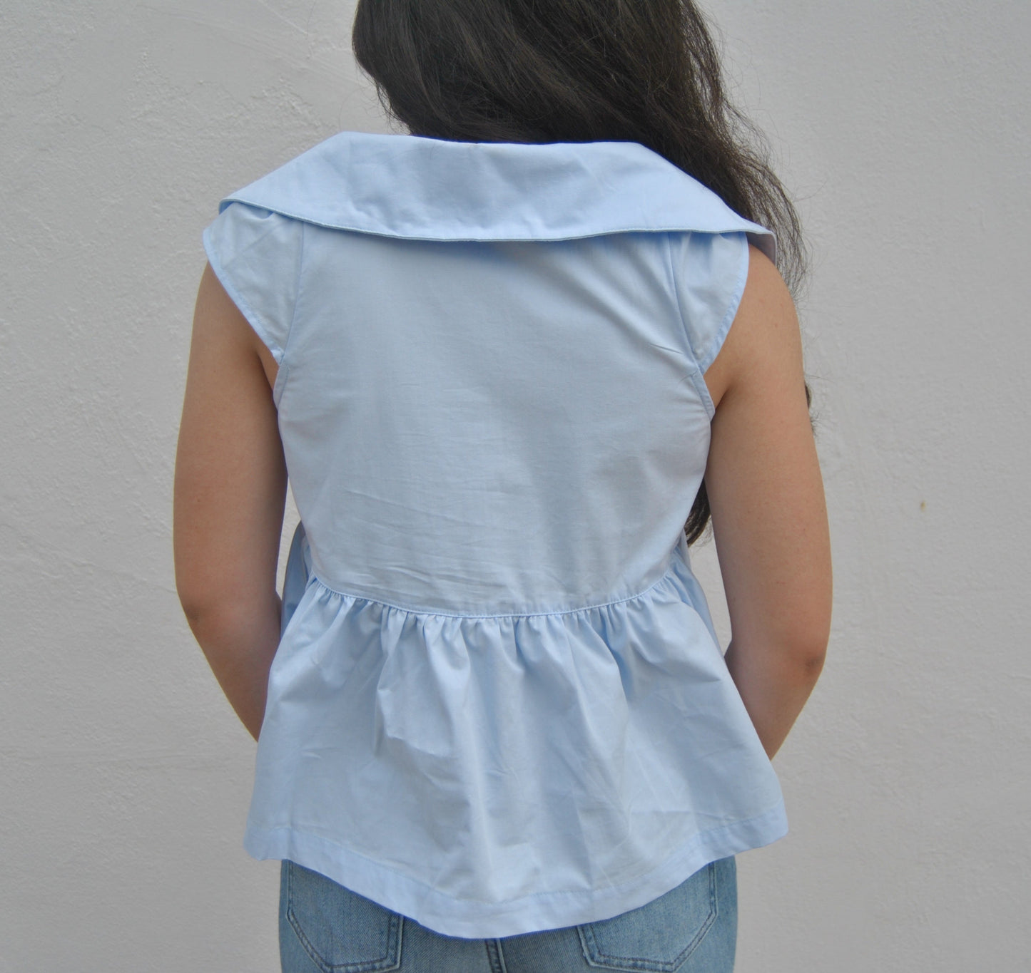 Sleeveless Collared Peplum Hem Top