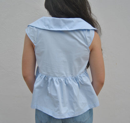 Sleeveless Collared Peplum Hem Top
