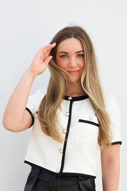 Tweed Pearl Button Top