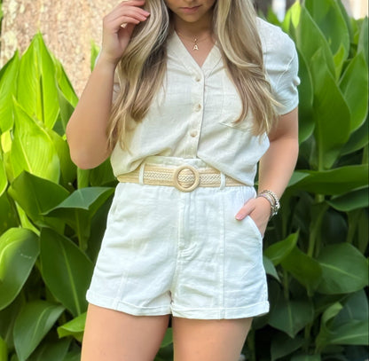 Twill Woven Paperbag Shorts with Belt