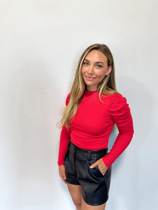 Puff-Sleeve Fitted Top
